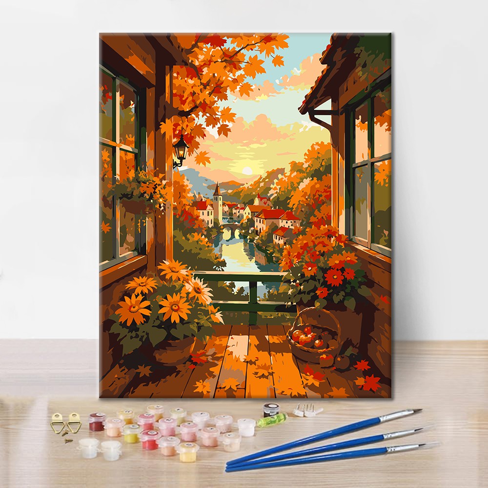 Sonnenuntergangsbalkon am Kanal – Malen nach Zahlen