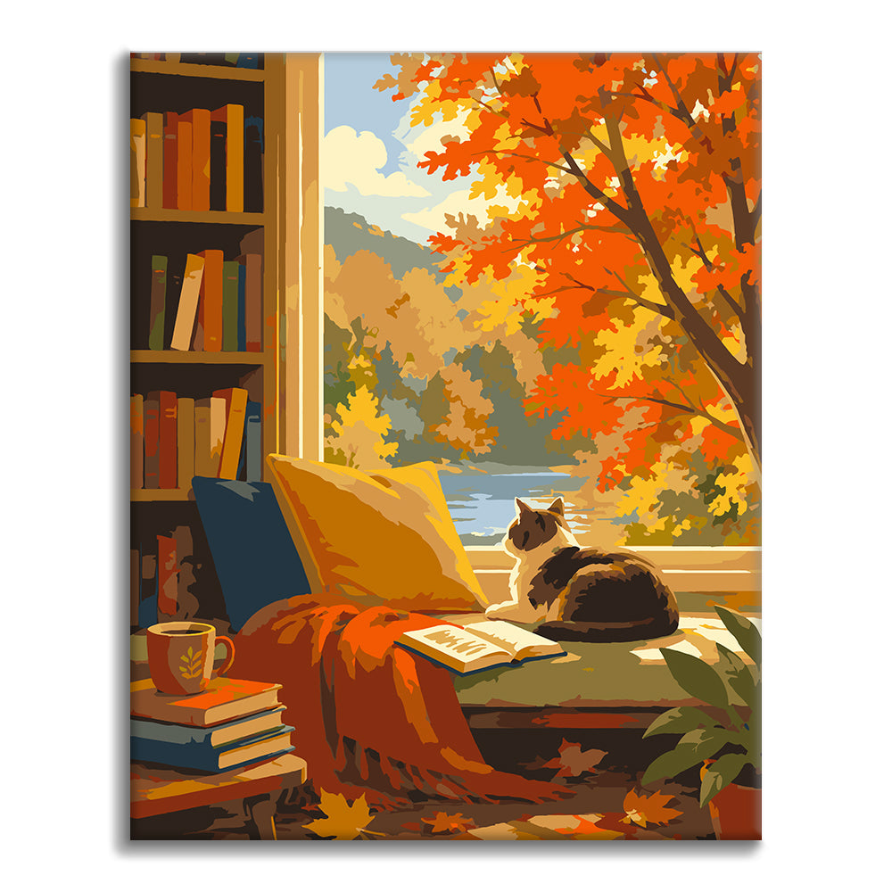 Katze in sonniger Leseecke – Malen nach Zahlen