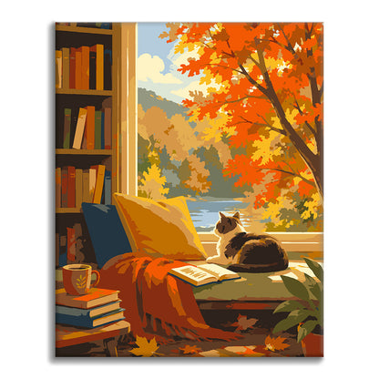 Katze in sonniger Leseecke – Malen nach Zahlen
