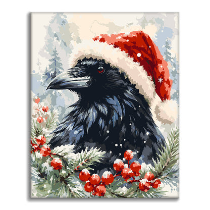 Rabe mit Weihnachtsmütze – Malen nach Zahlen