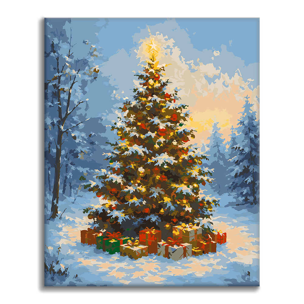 Weihnachtsbaum im Schnee – Malen nach Zahlen