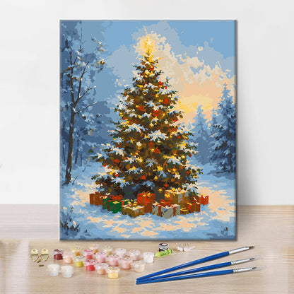 Weihnachtsbaum im Schnee – Malen nach Zahlen