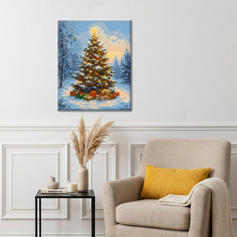Weihnachtsbaum im Schnee – Malen nach Zahlen