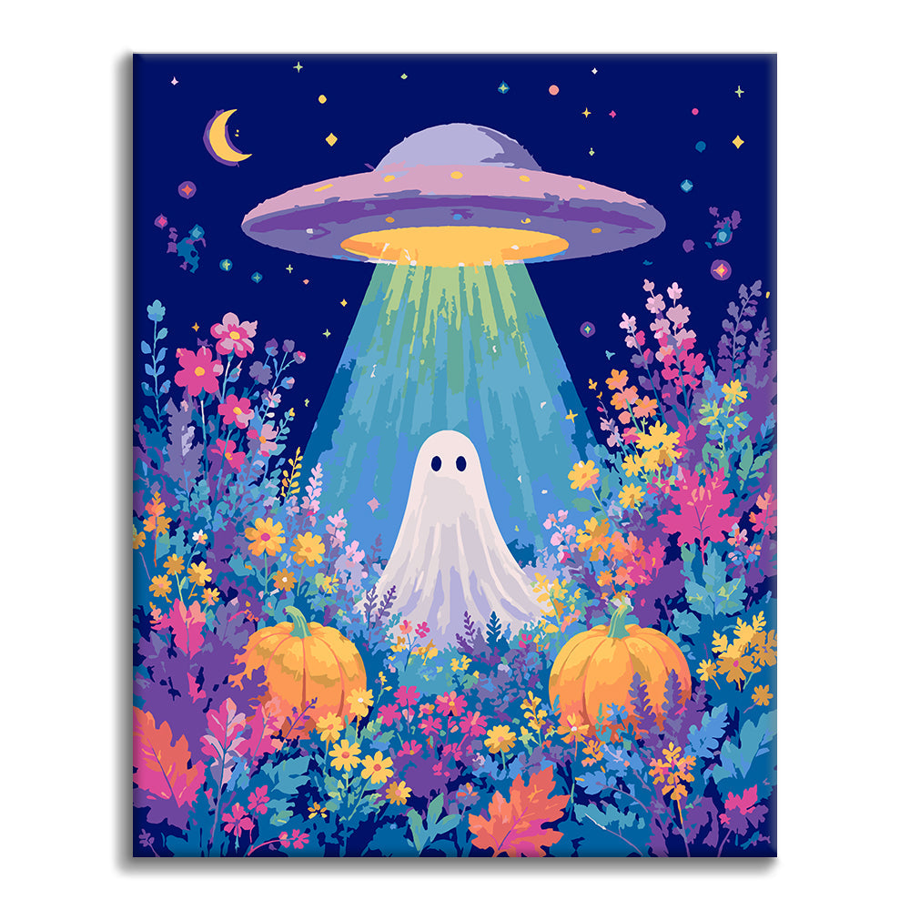 UFO und Geist im Blumenfeld – Malen nach Zahlen