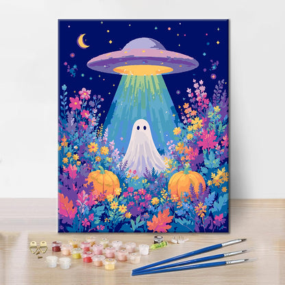 UFO und Geist im Blumenfeld – Malen nach Zahlen