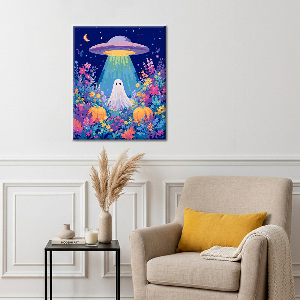 UFO und Geist im Blumenfeld – Malen nach Zahlen