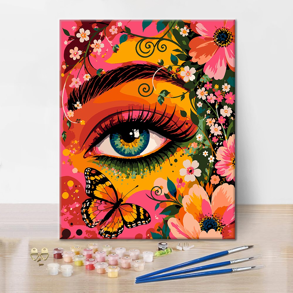 Blumenauge und Schmetterling – Malen nach Zahlen