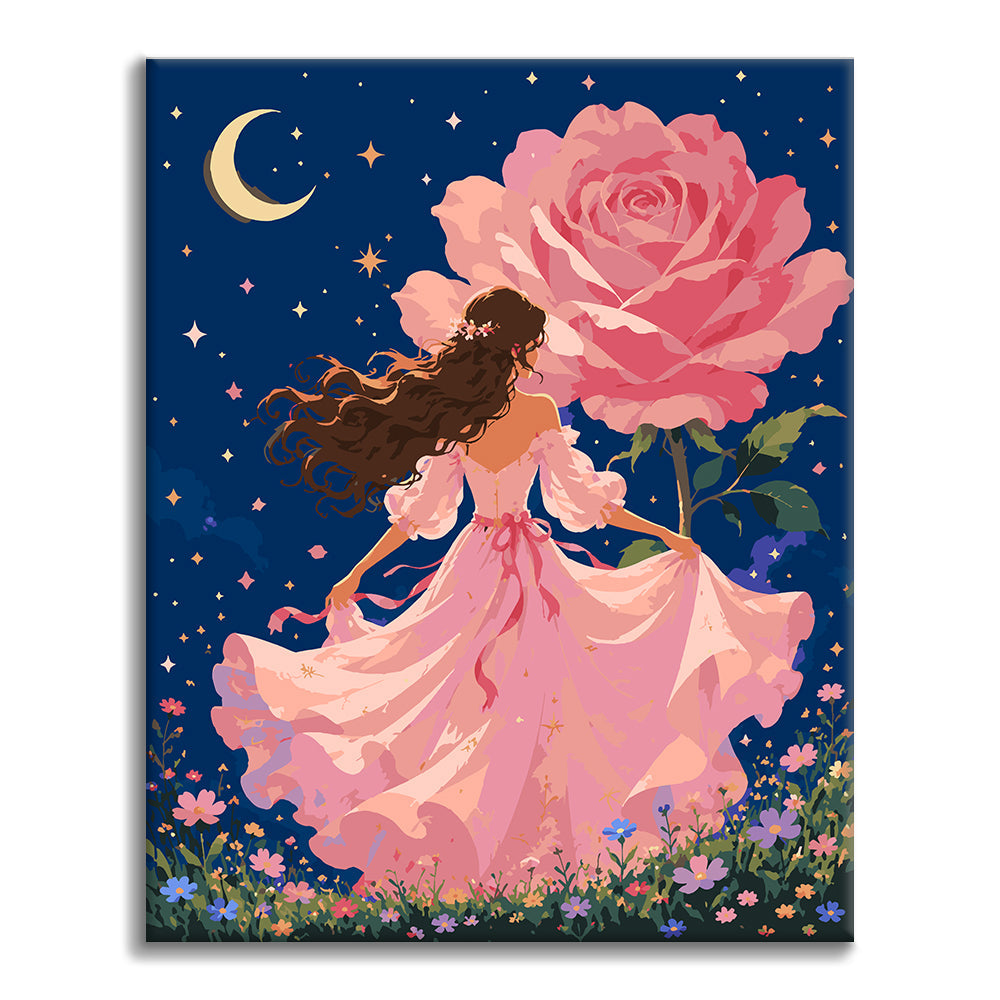 Mondbeschienene Rosenprinzessin – Malen nach Zahlen
