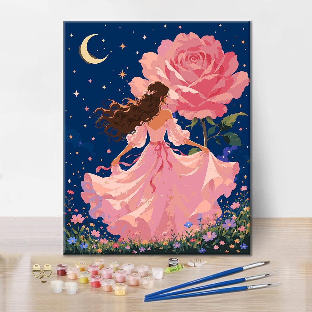 Mondbeschienene Rosenprinzessin – Malen nach Zahlen