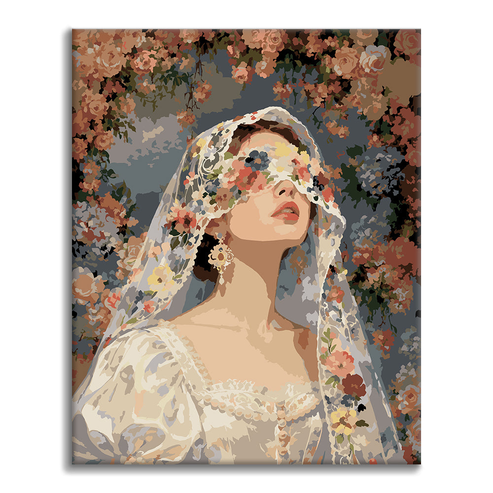 Braut unter Blumenschleier – Malen nach Zahlen