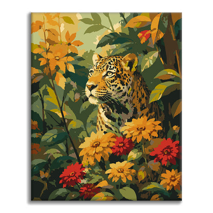 Leopard zwischen Tropenblumen – Malen nach Zahlen