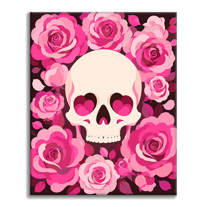 Rosa-Rosen-Schädel – Malen nach Zahlen