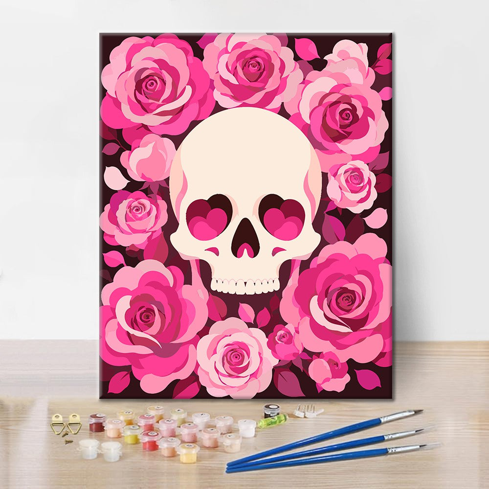 Rosa-Rosen-Schädel – Malen nach Zahlen