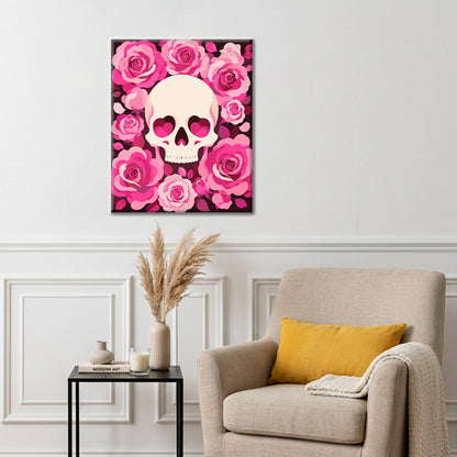 Rosa-Rosen-Schädel – Malen nach Zahlen