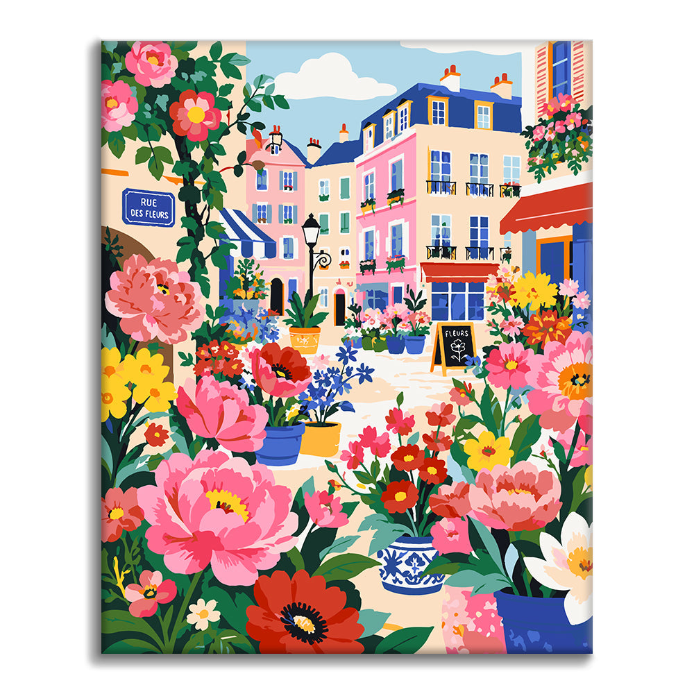 Blumenreiche Pariser Strasse – Malen nach Zahlen