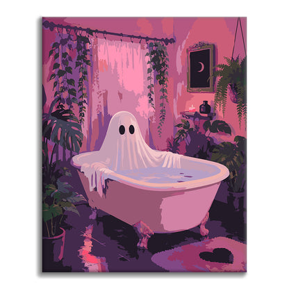 Geist in rosa Badewanne – Malen nach Zahlen