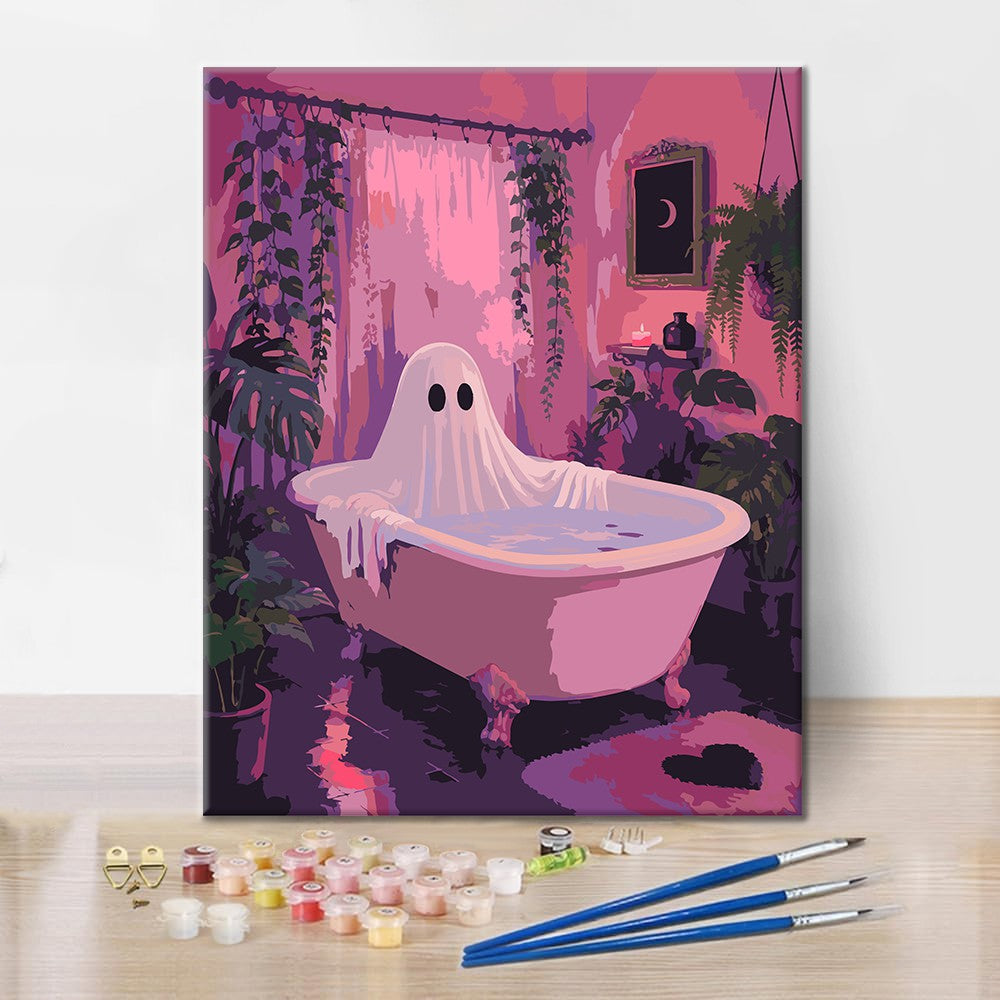 Geist in rosa Badewanne – Malen nach Zahlen