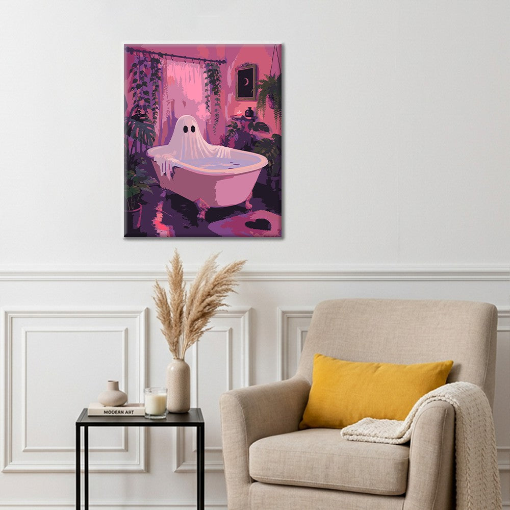 Geist in rosa Badewanne – Malen nach Zahlen