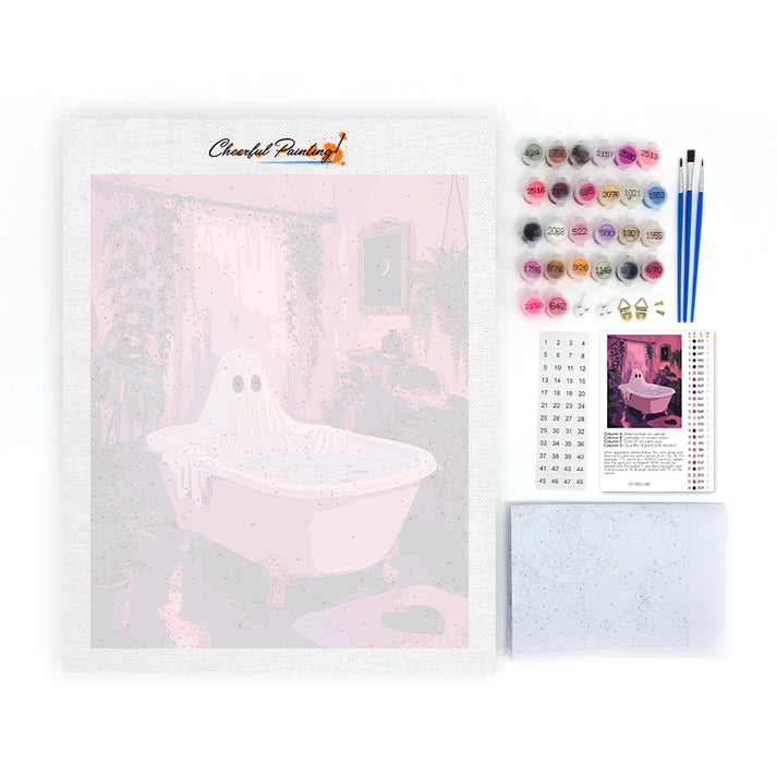 Geist in rosa Badewanne – Malen nach Zahlen