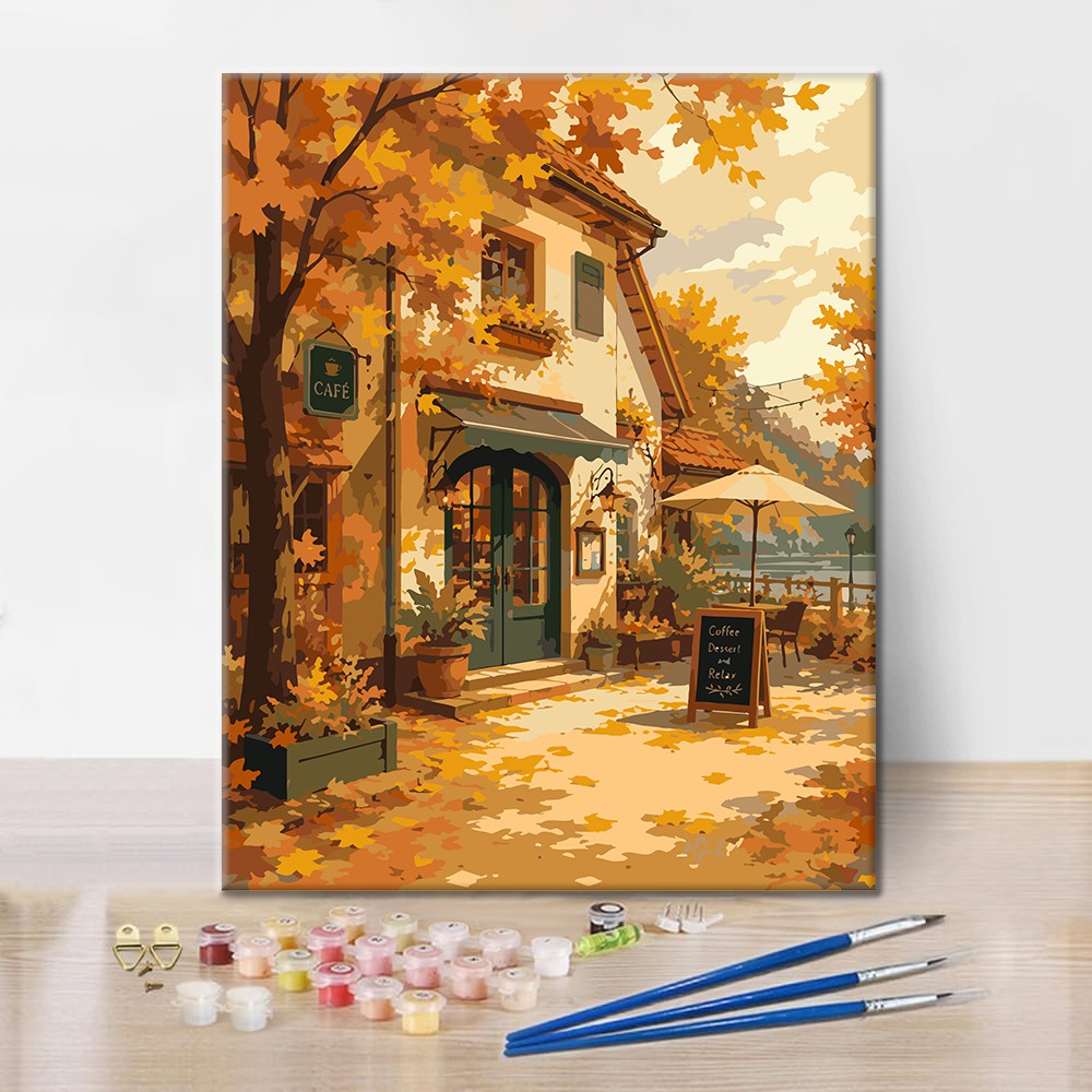 Herbstliches Dorfcafé – Malen nach Zahlen
