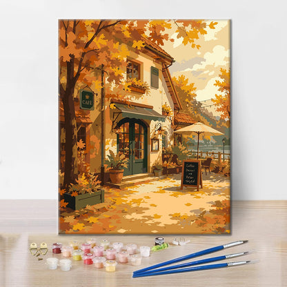 Herbstliches Dorfcafé – Malen nach Zahlen