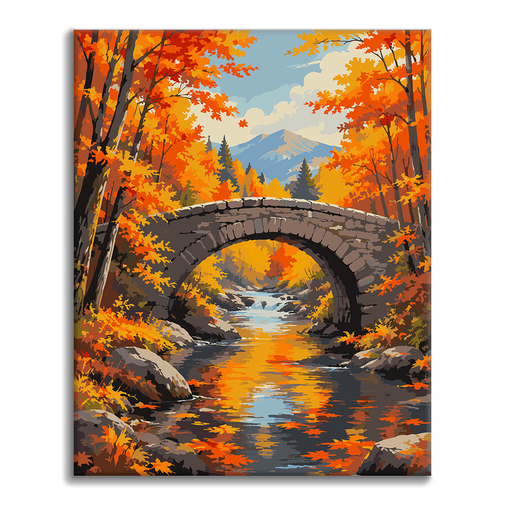Steinbrücke über Herbstbach – Malen nach Zahlen