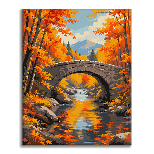 Steinbrücke über Herbstbach – Malen nach Zahlen