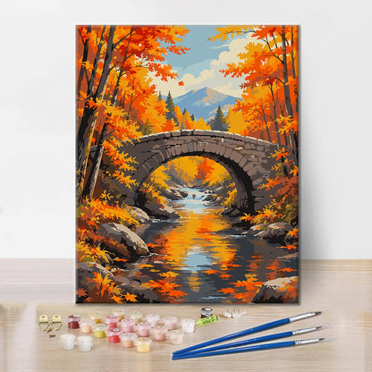 Steinbrücke über Herbstbach – Malen nach Zahlen