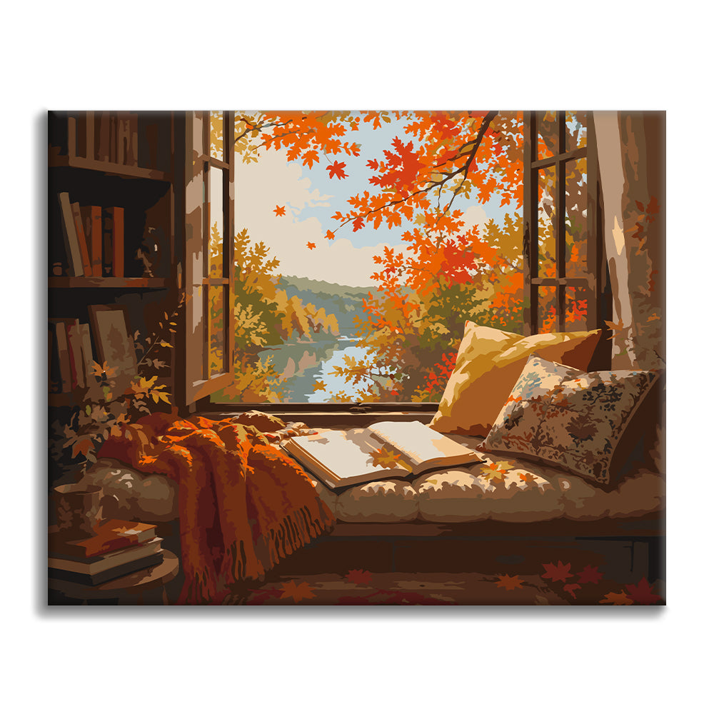 Herbstliche Fensterleseecke – Malen nach Zahlen