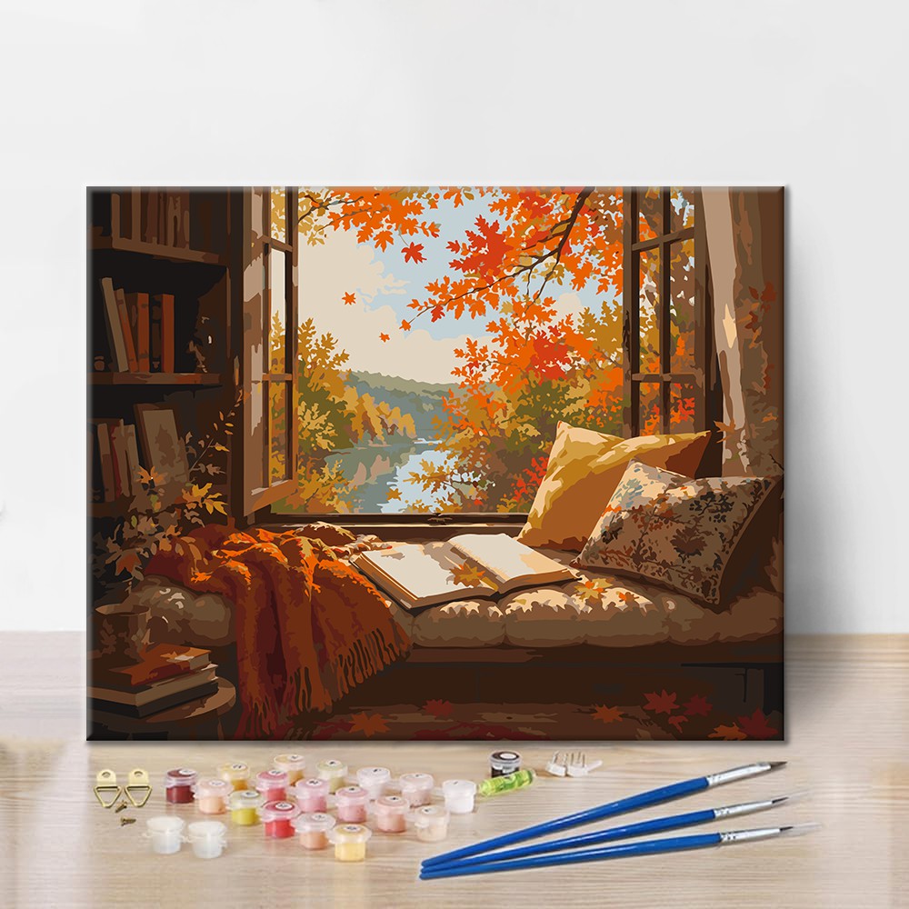 Herbstliche Fensterleseecke – Malen nach Zahlen