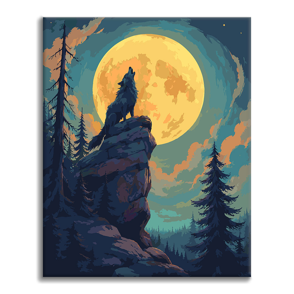 Wolf heult zum Vollmond – Malen nach Zahlen
