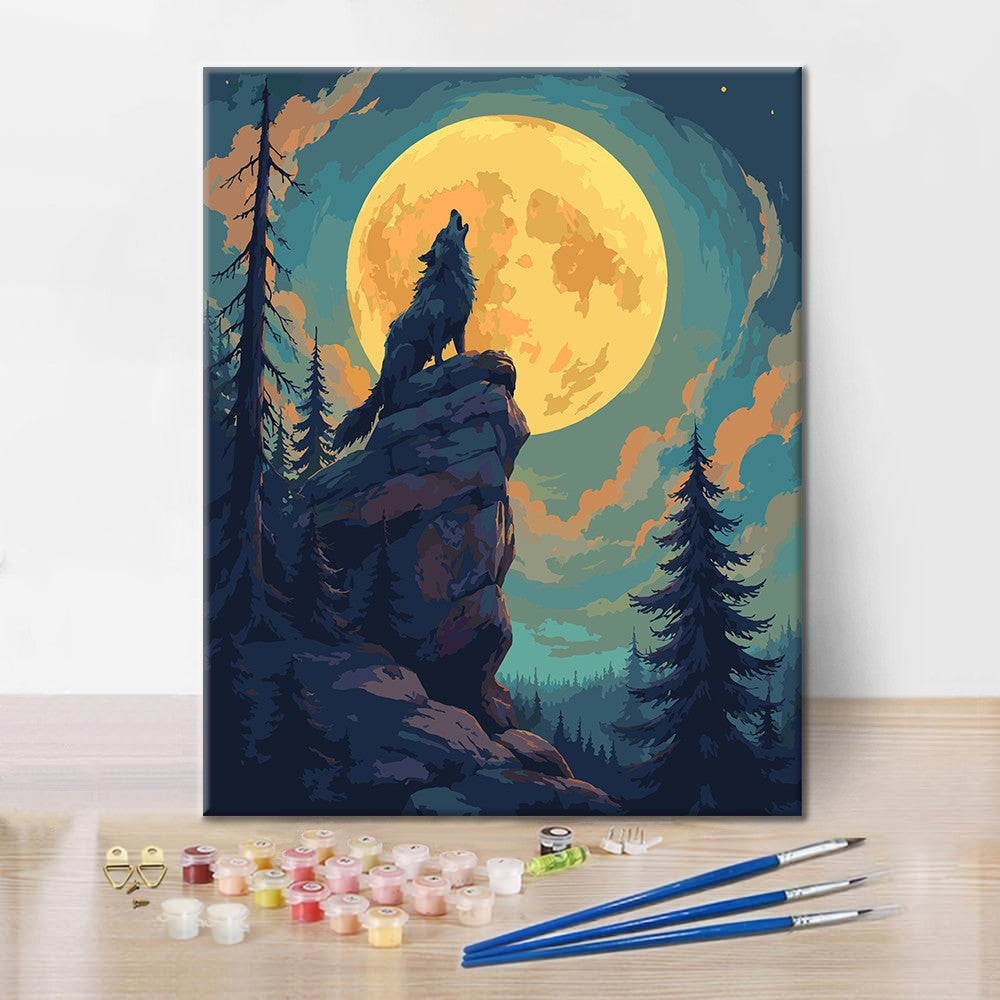 Wolf heult zum Vollmond – Malen nach Zahlen