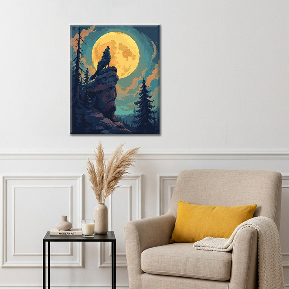 Wolf heult zum Vollmond – Malen nach Zahlen