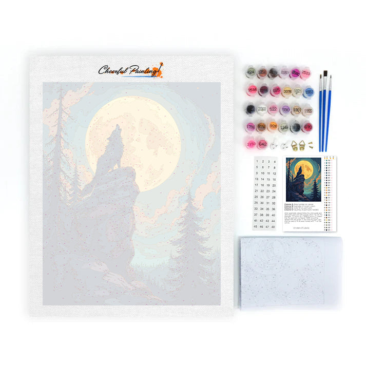 Wolf heult zum Vollmond – Malen nach Zahlen