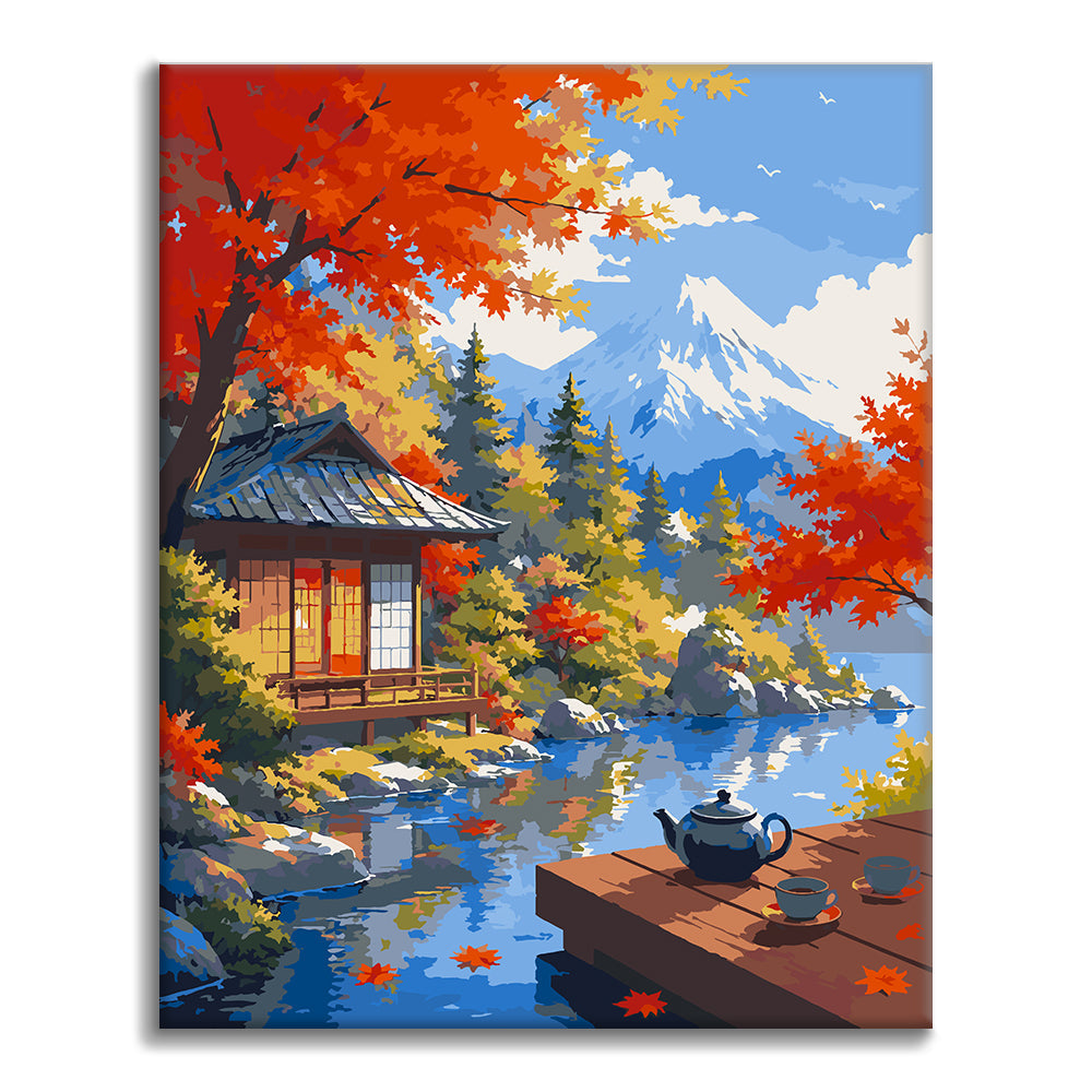 Japanischer Pavillon am Mount Fuji – Malen nach Zahlen