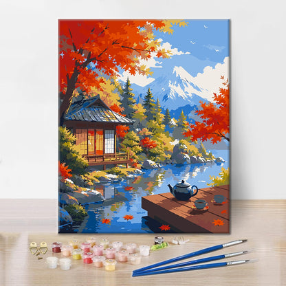 Japanischer Pavillon am Mount Fuji – Malen nach Zahlen