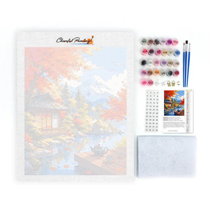 Japanischer Pavillon am Mount Fuji – Malen nach Zahlen