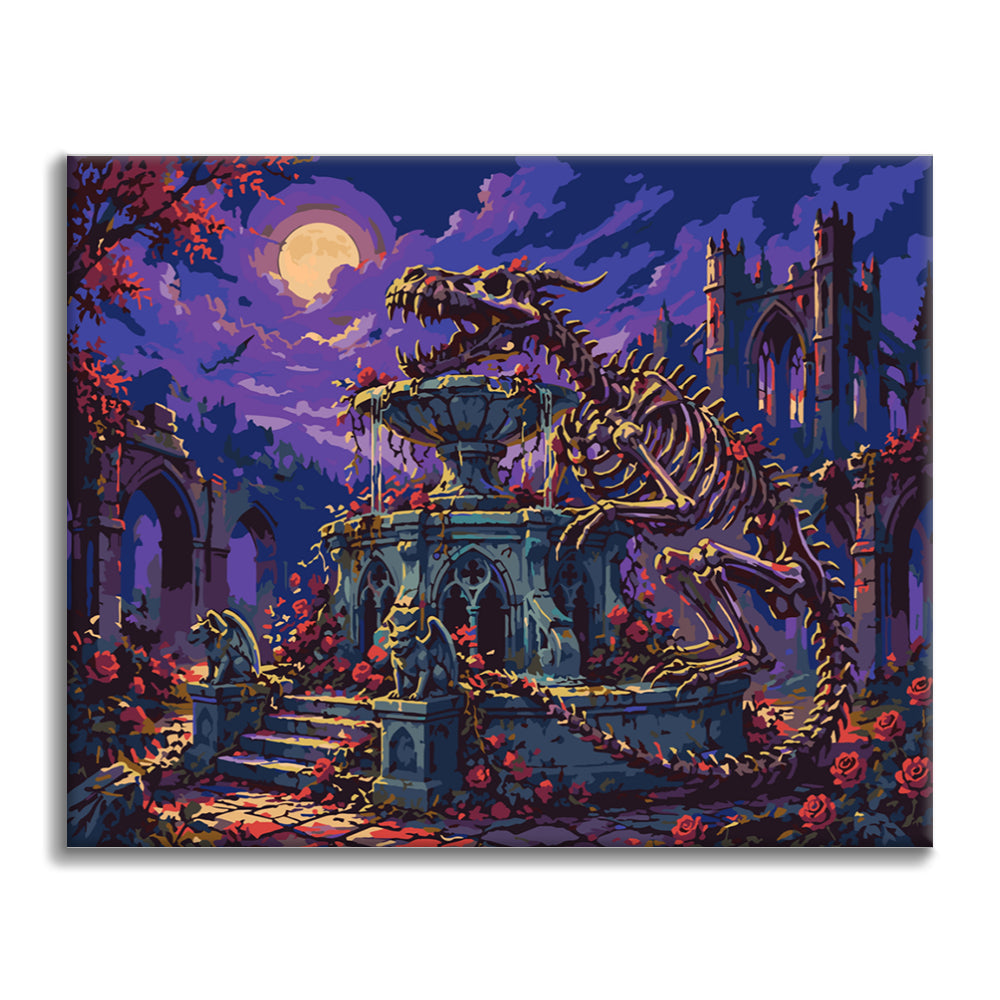 Dinosaurierskelett im Gothic-Garten – Malen nach Zahlen