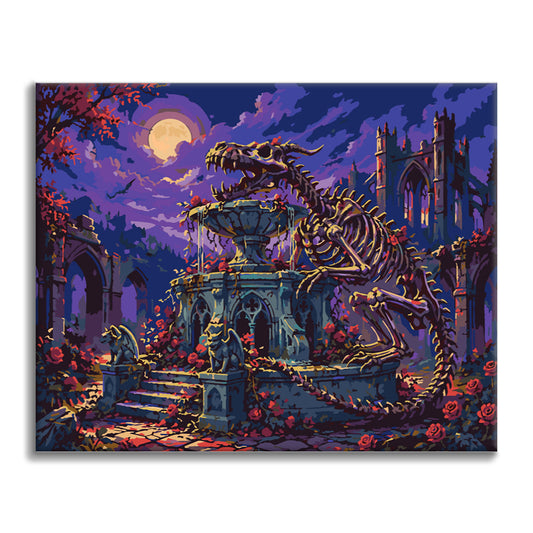 Dinosaurierskelett im Gothic-Garten – Malen nach Zahlen