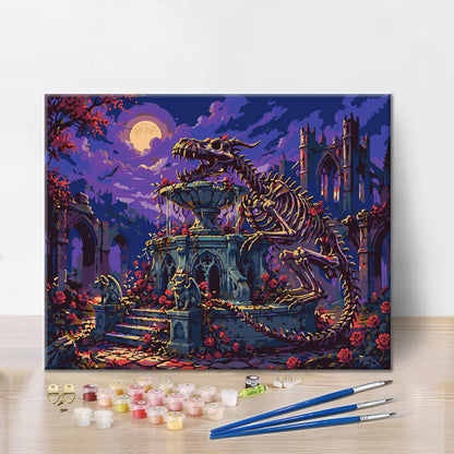 Dinosaurierskelett im Gothic-Garten – Malen nach Zahlen
