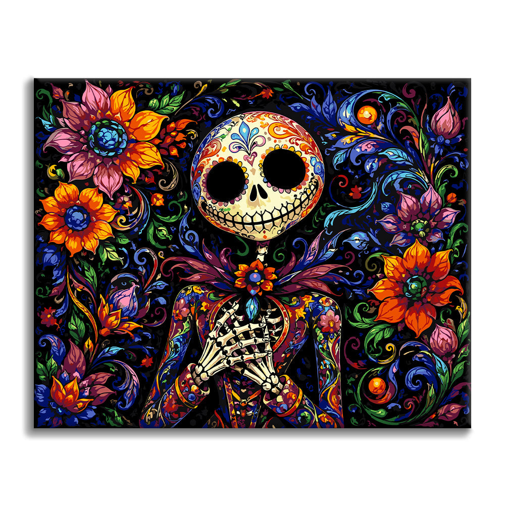 Blumiger Sugar-Skull-Skelett – Malen nach Zahlen