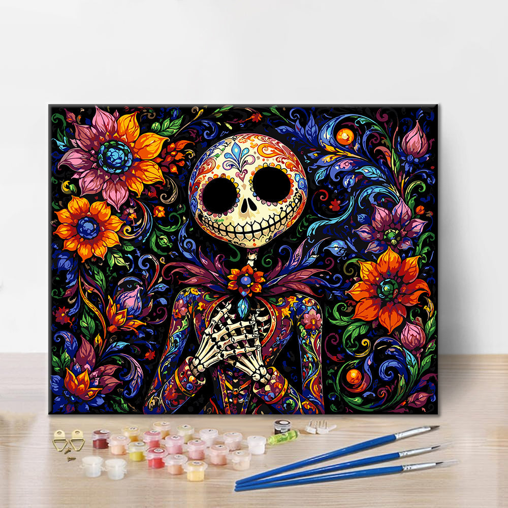 Blumiger Sugar-Skull-Skelett – Malen nach Zahlen