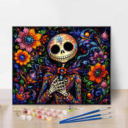 Blumiger Sugar-Skull-Skelett – Malen nach Zahlen
