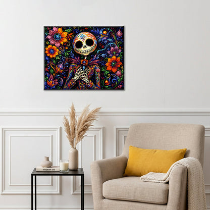 Blumiger Sugar-Skull-Skelett – Malen nach Zahlen