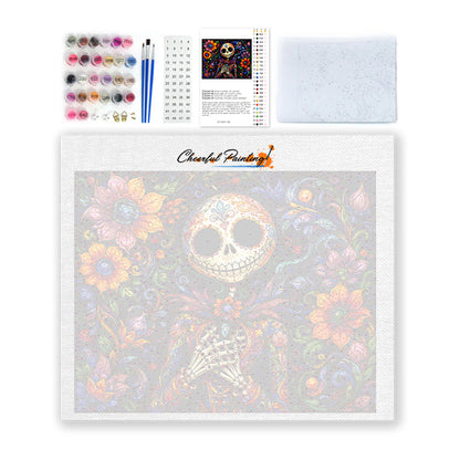 Blumiger Sugar-Skull-Skelett – Malen nach Zahlen