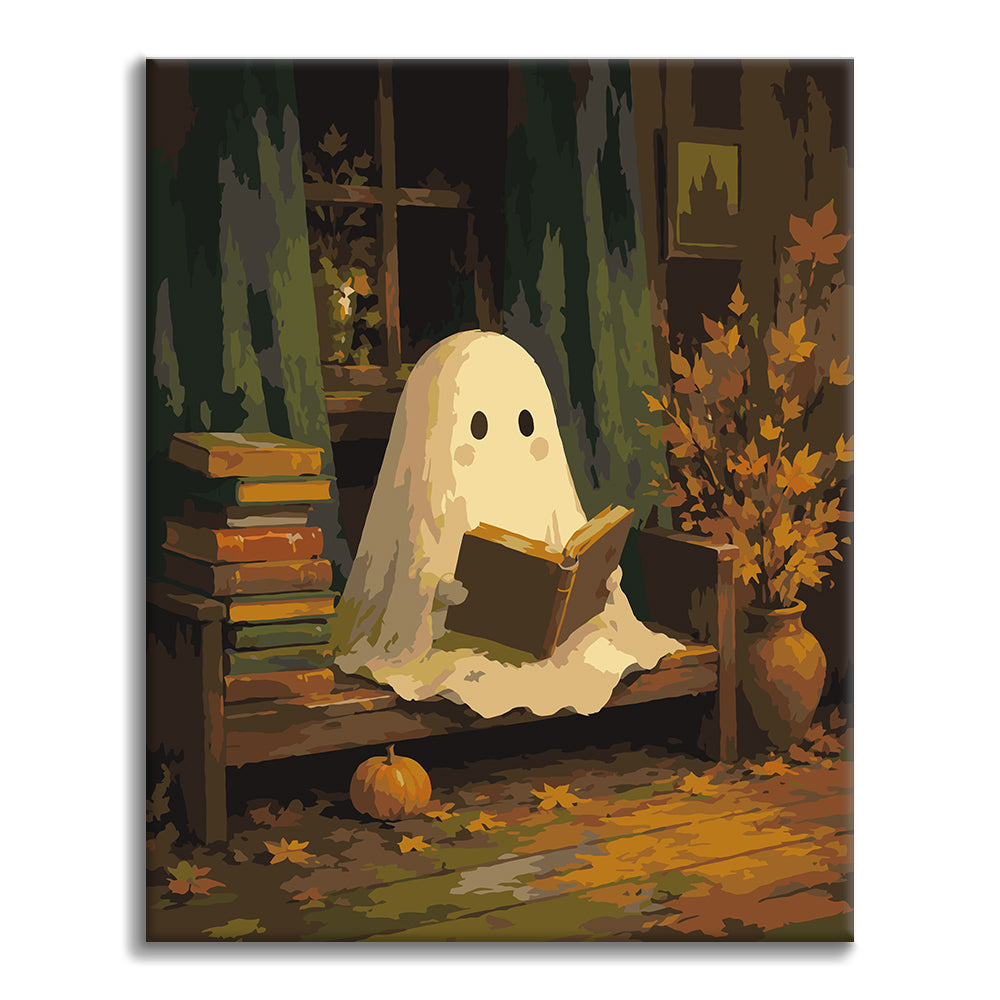 Geist liest in Herbstbibliothek – Malen nach Zahlen