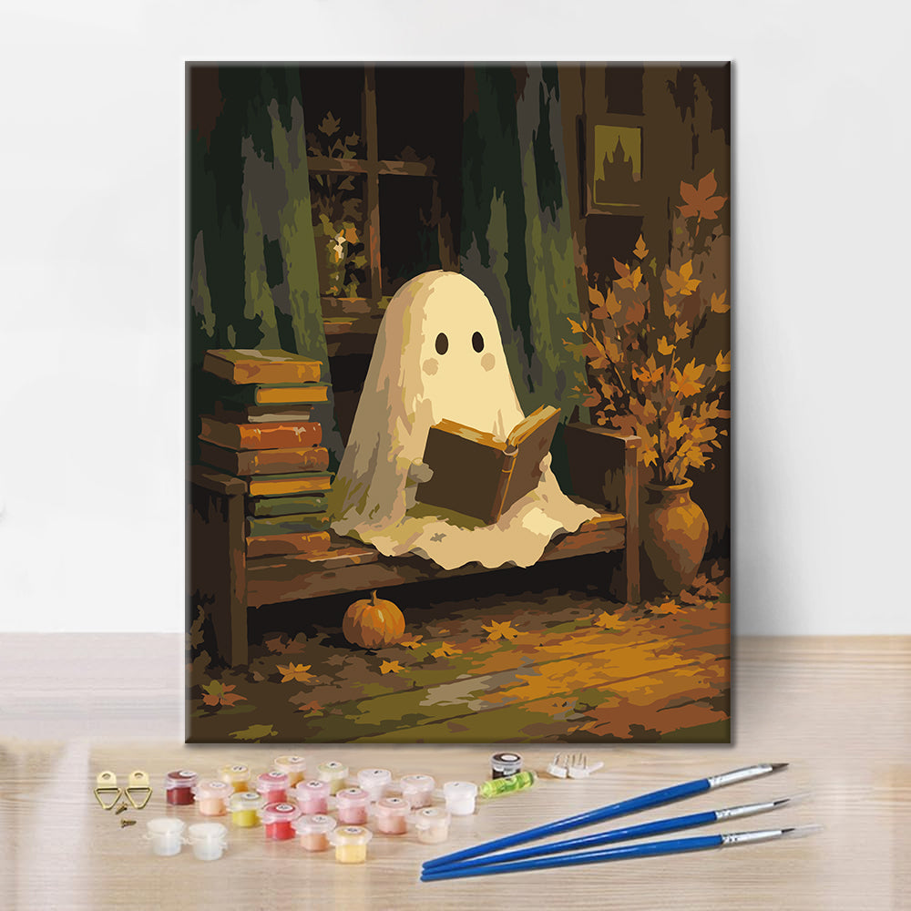 Geist liest in Herbstbibliothek – Malen nach Zahlen