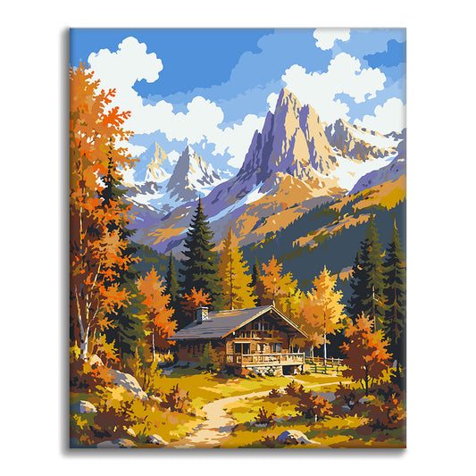 Alpenchalet im Herbst – Malen nach Zahlen