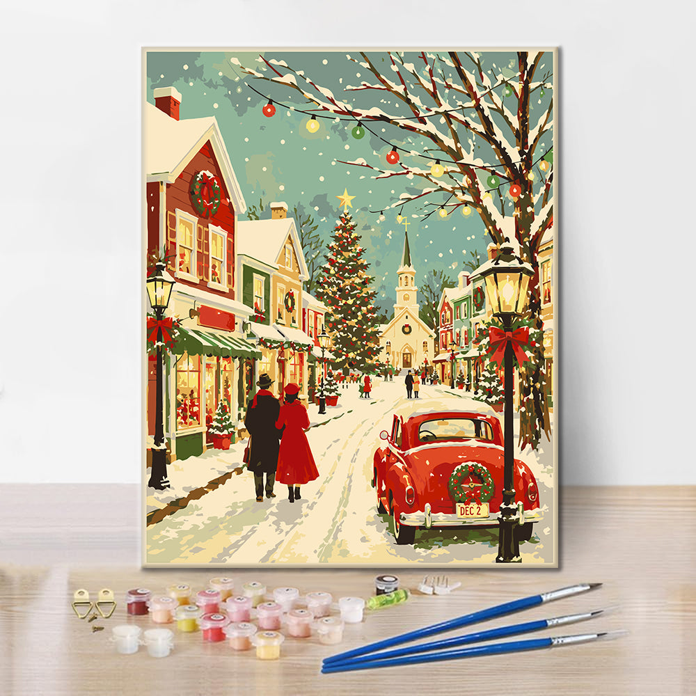 Vintage-Weihnachtshauptstrasse – Malen nach Zahlen