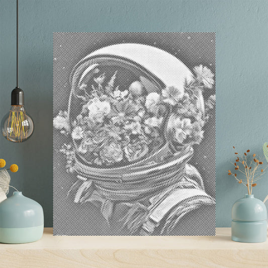 Mit Blumen gefüllter Weltraumhelm – Malen mit Punkten